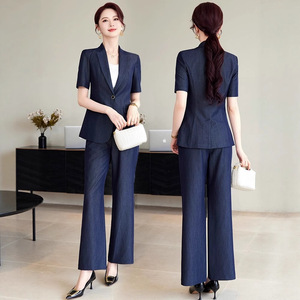 Women's Suit Set Champagne Color Short Sleeve Breathable Lightweight Casual Formal Wear With Pocket Solid Color Polyester Fabric - Product Image 4