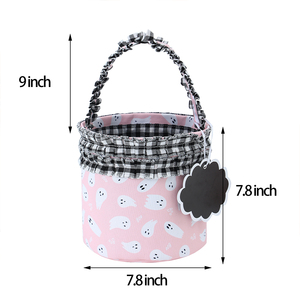 Cubo <span class=keywords><strong>de</strong></span> Halloween Personalizado con Aplique <span class=keywords><strong>de</strong></span> Calabaza Adorable, Cubo <span class=keywords><strong>de</strong></span> Regalos <span class=keywords><strong>de</strong></span> Lona <span class=keywords><strong>a</strong></span> Cuadros Azul y Rosa, Cesta Reutilizable para Fiestas <span class=keywords><strong>de</strong></span> Halloween - Product Image 5