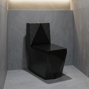 WC monobloc en céramique forme diamant noir et or, à poser au sol, avec siphon en S - Product Image 2