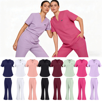 Ensemble d'uniformes médicaux unisexes personnalisés pour médecins et infirmières, pantalon évasé extensible à col en V, en polyester/spandex, pour usage hospitalier, vente en gros, OEM