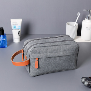 Men's Toiletry Bag Gray Rectangle Double Layer Moisture Proof Travel <b>Storage</b> Bag For Business Trip - Product Image 1