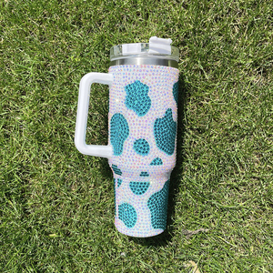 Thép Không Gỉ Bò In Rhinestone Bling Cốc Chân Không Cách Nhiệt Studded Cốc Cốc Cà Phê Với Xử Lý Và Rơm - Product Image 4