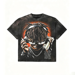 T-shirt décontracté pour <span class=keywords><strong>homme</strong></span> en coton 100% personnalisé, style streetwear, coupe oversize, délavé à l'acide, effet soleil, vintage, col rond, coupe carrée, délavé - Product Image 2
