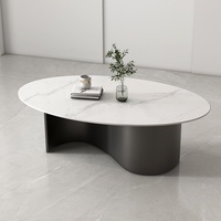 Table basse ovale italienne avec plateau en ardoise et structure en fer, idéale pour petit appartement, salon, style moderne, luxe léger, Wabi-Sabi, mobilier de maison