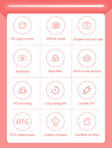 Le plus récent X106 mignon 2.4 pouces appareil <span class=keywords><strong>photo</strong></span> <span class=keywords><strong>instantané</strong></span> enfants enfants imprimante 200DPI BT4.0 sans fil double objectif 1080HD prise en charge imprimante <span class=keywords><strong>Photo</strong></span> OTG - Product Image 6