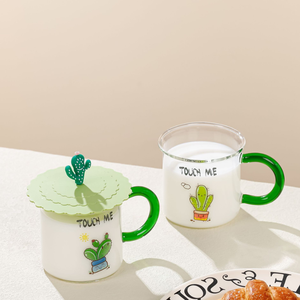 Parche de color de 260Ml, taza con mango de Cactus, Juego de vasos apilables con forma de Cactus, vasos de vidrio soplado de <span class=keywords><strong>agua</strong></span> o Jugo verde - Product Image 6