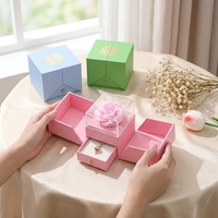 Boîte à bijoux pliante à double volet en velours, motif rose savon, pour colliers et bagues, avec logo personnalisé imprimé, faible MOQ, vente en gros