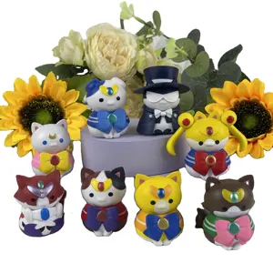 Factory Wholesale New Style 8pcs/set Anime Sailor Moons Cos Cat Miniature Statue Cat Handicraft Figurine Car Decoration