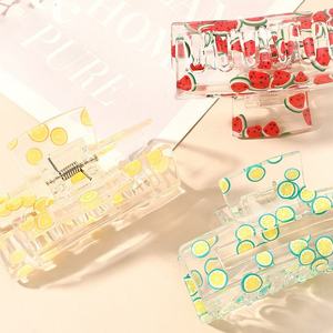 Personnalisé carré fruits ins requin pince à cheveux <span class=keywords><strong>plaque</strong></span> transparente pince à saisir femme résine mode géométrique cheveux griffes - Product Image 4