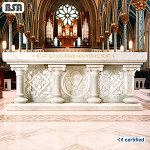 Altare Principale Cattolico in Marmo Stile <span class=keywords><strong>Romanico</strong></span> BSA (Edizione Emblema della Sacra Trinità) Altare in Pietra per Chiese e Cappelle - Product Image 1