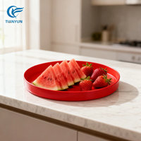 Plateau de service rond rouge en plastique durable antidérapant de qualité commerciale pour restaurant, café, hôtel - Vente flash