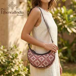 Bolso de media luna con estampado indio, hecho a mano, estilo bohemio, con ribete de cuero vegano, fabricante mayorista, exportación de la India - Product Image 3