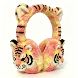 Orejeras de tigre con efecto tie-dye en rosa y amarillo, orejeras de peluche de tigre en colores pastel degradados - Product Image 1