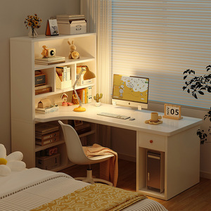 <b>Simple</b> Durable Home Bedroom Study <b>Desk</b> with Storage Drawer Corner Bookcase Integrated Desktop Computer Office Writing <b>Desk</b> Wood - Product Image 4