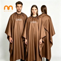 Capes de coiffure en polyester pongé personnalisées avec logo, imperméables, marron, avec crochet, pour salon de beauté et coupe de cheveux