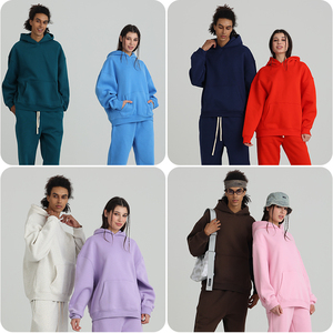 Ensemble de sport polaire deux pièces personnalisable 350g pour hommes et femmes – Sweat à capuche ample style streetwear hiver coupe-vent - Product Image 2