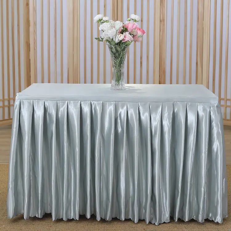 Falda de mesa de Color puro de seda, personalizada, alta calidad, tela 100% poliéster, rectangular, mesa de lino para banquete, mesa de comedor