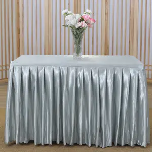 Custom High Quality Silk Pure Color Table Skirt 100% Polyester Fabric Rectangle Table Linen For Banquet Dining Table Use