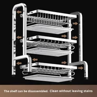 Étagère de rangement de cuisine moderne à trois niveaux en acier inoxydable, support vertical pour vaisselle et bols, égouttoir portable pour couteaux