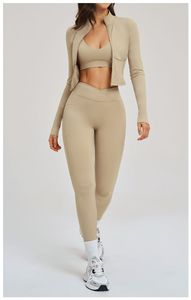 Conjuntos Deportivos de Yoga <span class=keywords><strong>para</strong></span> Mujer, Leggings de Cintura Alta y Pantalones Cortos, <span class=keywords><strong>Sujetador</strong></span> Deportivo Cruzado con Cierre, Chaqueta de Manga Larga <span class=keywords><strong>para</strong></span> Gimnasio y Entrenamiento - Product Image 3