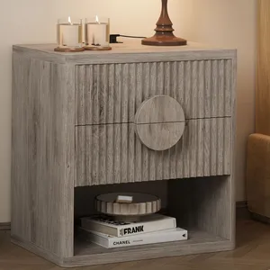 Smart Wooden NightStand With Charging Station Adjustable Side <b>Table</b> <b>End</b> Drawers <b>Storage</b> for Bedroom Living Room HFE250130 Nights - Product Image 5