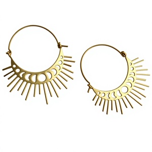 <b>Gold</b> Plated Brass Hoop <b>Earrings</b> Bohemia Style Spike <b>Dangle</b> Women's Fashion Jewelry - Product Image 1