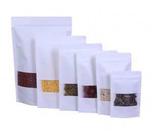 Sacs en papier kraft personnalisés avec fenêtre, à fermeture éclair, pour aliments, vente en gros, promotionnels, à fond stable - Product Image 1