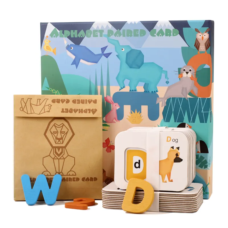 Lernen von Zahlen und Alphabeten Karteikarten Set Holz puzzlespiel Tier karton Rechtschreib ung Lernspiel zeug für Kinder Kinder