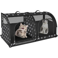 Caisse de transport double pour chats, pour voiture, avec deux compartiments, portable, respirante et réglable, pour 2 chats