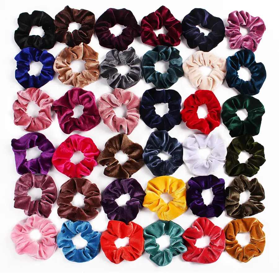 RFD Grosir Aksesoris Rambut Wanita, 40 Warna Fashion Warna Solid Elastis Ikat Rambut Beludru Scrunchies