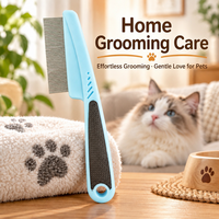 Peigne de toilettage à dents fines en acier inoxydable pour éliminer les puces, les nœuds et les taches de larmes, avec poignée en caoutchouc antidérapante pour chiens et chats