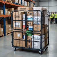 Contenedor de Acero de Seguridad de 4 Puertas, Capacidad de Carga de 500 kg, Verde, Apilable, con Frenos Giratorios, Carro Logístico