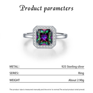 Anillo de plata de ley S925 con topacio místico arcoíris cuadrado, anillo llamativo con piedra preciosa que cambia de color para mujer - Product Image 5