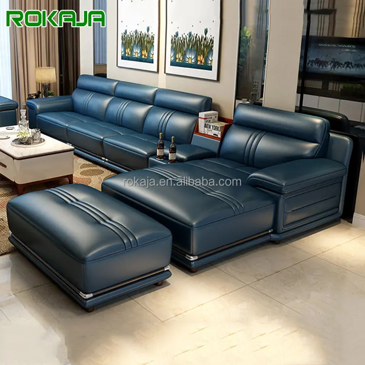 Classic Design L-Shape Sofa Set Luxury Leather Living Room Furniture Corner Sofa Set Villa Customized Large Size Sofa Chaise