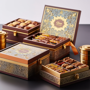 Luxury Muslim Eid Mubarak Ramada Chocolate Box Packaging With Dividers For Ramadan Mubarak Gift Boxes