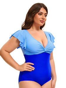 Elegante traje de baño de Fitness para mujer europea americana patrón sólido ropa de playa de una pieza Sexy corte trasero de talla grande transpirable - Product Image 5