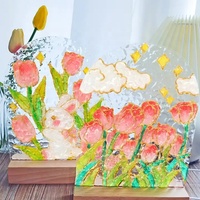 TC Custom LED Light Up Decoraciones para el hogar Regalos para niños Tablero de acrílico Escritorio Luces de noche Lámparas de mesa Flor de tulipán Pintura de vidrio DIY