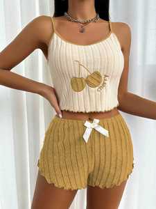 Embroidered Pajamas <b>Women</b> Summer Satin Brushed Camisole <b>Shorts</b> Set <b>Elastic</b> <b>Waist</b> - Product Image 6