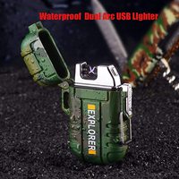 Briquet F12 étanche à double arc pour camping en plein air, camouflage, allume-cigare, chargeur USB