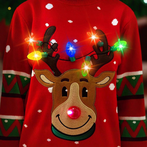 Ugly <strong>Men</strong> Knitted <strong>Jumper</strong> <strong>Cheap</strong> Price Funny Unisex <strong>Christmas</strong> Sweater Red Color with Customized Patches with Garlands - Product Image 4