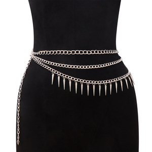 Chaîne de taille minimaliste multicouche à pampilles, style hip-hop en argent tibétain, pour usage quotidien, chaîne de corps tendance - Product Image 2