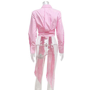 Camicie Larghe a Maniche Lunghe Rosa e Blu alla Moda, Camicie a Righe Streetwear, Blusa Casual da Donna in Popeline <span class=keywords><strong>con</strong></span> <span class=keywords><strong>Cintura</strong></span> - Product Image 5