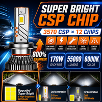 Faros LED para Coche con Tres Tubos de Cobre, 170W, 55000LM, Bombillas H7, H11, 9005, 9006, H1, Canbus, Luces H4, T10