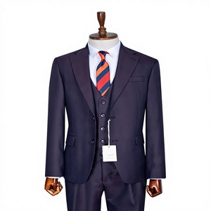 Costume d'affaires pour homme, style britannique, bleu marine, double boutonnage, col mandarin, anti-plis, mélange de laine, coupe classique - Product Image 1