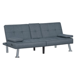 Modern Gray Fabric Convertible Futon <b>Sofa</b> <b>Bed</b> Set with USB Ports Drop-Down Cupholders Apartment & Hotel Living Room Furniture - Product Image 6