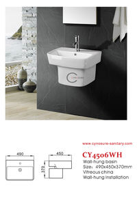Lavabo de Pared Simple de Cerámica Blanca para Baño, Lavamanos Colgante - Product Image 2