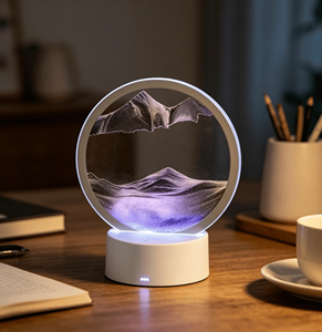 Modern Desk Lamp - 3D <b>Light</b> Emitting Diode Desk Lamp, <b>LED</b> Moving Art Dynamic Sand Scenery Flow Sand Painting, Quick Sand Lamp - Product Image 1