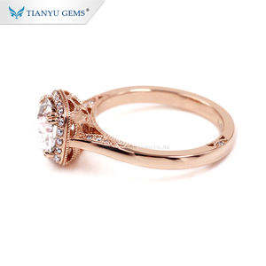 Tianyu clásico 14k/18k oro rosa anillo de compromiso 7*7mm amortiguador vieja mina corte incoloro anillo boda señora banda - Product Image 4