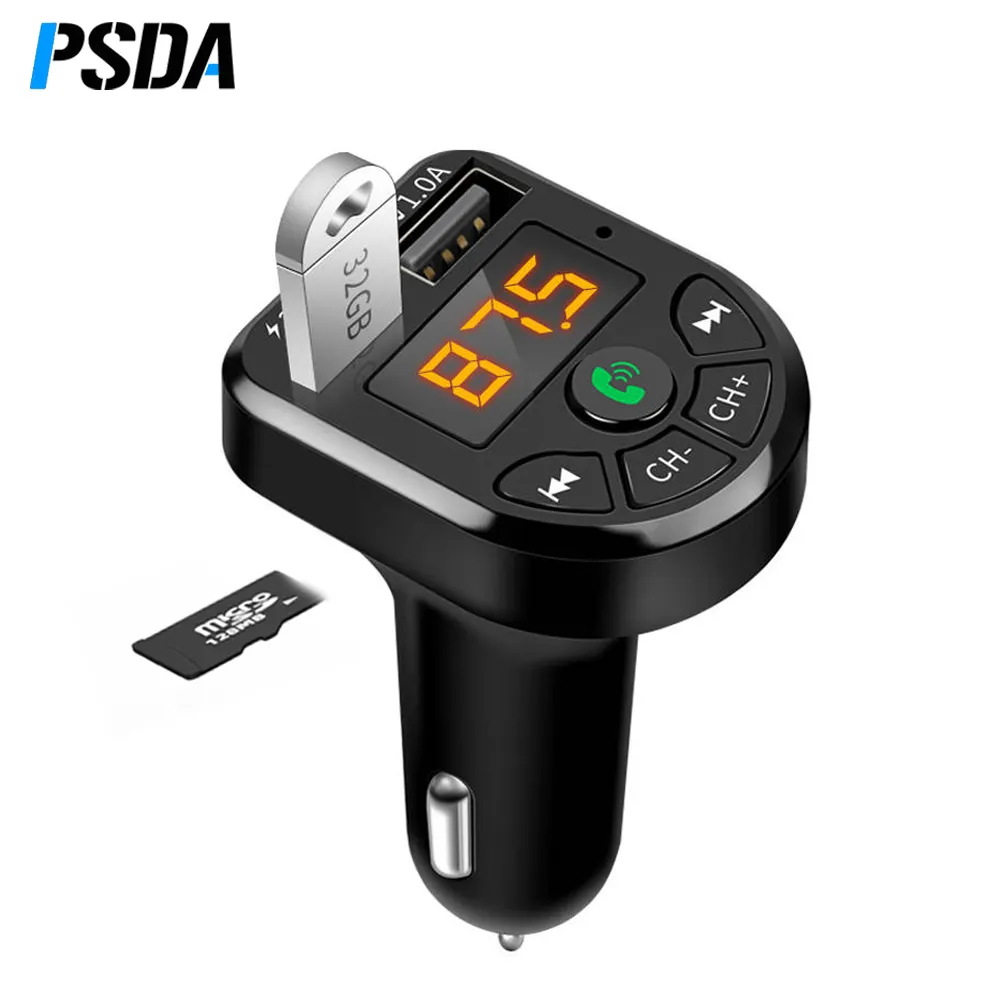 PSDA 무선 5.0 FM 송신기 자동차 키트 MP3 플레이어 핸즈프리 주변 조명 오디오 수신기 2 USB 빠른 충전 TF U 디스크 재생