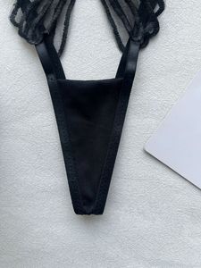 Black Sheer Mesh Bow 2 Piece Sexy Lingerie Set Underwire Cutout Bra Strappy <b>Thong</b> Women Erotic Intimates Underwear Wholesale - Product Image 6